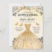 Floral Gold QR Code Princess Quinceanera Kaart (Voorkant)