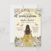 Floral Gold QR Code Princess Quinceanera Kaart (Voorkant)