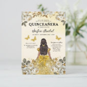 Floral Gold QR Code Princess Quinceanera Kaart (Staand voorkant)