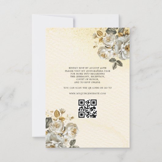 Floral Gold QR Code Princess Quinceanera Kaart (Achterkant)