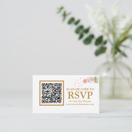 Floral Gold QR-code RSVP-website Kaart (Staand voorkant)