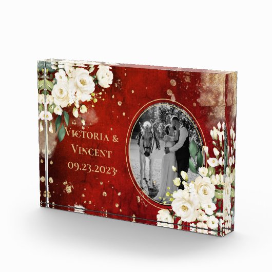 Floral Gold Red Cream Names Weddenschap Photo Bloc Fotoblokken (Rechts)