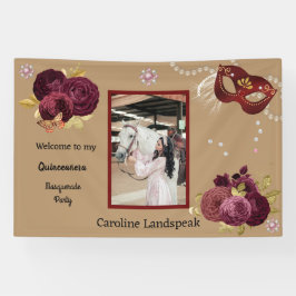 Floral Gold Red Quinceañera Masquerade & Foto Spandoek