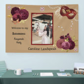 Floral Gold Red Quinceañera Masquerade & Foto Spandoek (Beurs)