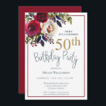 Floral Gold Red Surprise 50e verjaardag Kaart<br><div class="desc">Deze elegante 50e verrassingsfeestuitnodiging is perfect voor uw speciale evenement! Dit ontwerp bevat prachtige rode en witte bloemen en blauwgroen typografie.</div>