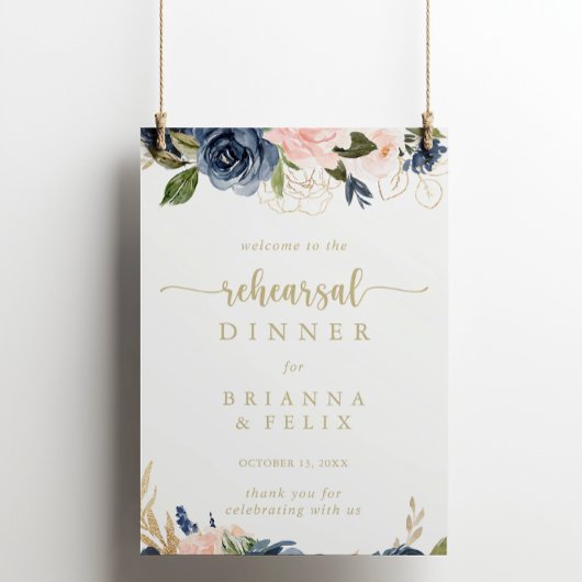 Floral Gold repetial Dinner Welcome Sign Poster