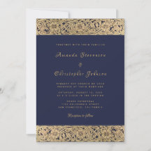 Floral Gold Roos Navy Blue Elegant Vintage bruilof