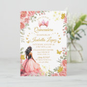 Floral Gold Roos Princess Quinceanera Verjaardag Kaart (Staand voorkant)