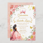 Floral Gold Roos Princess Quinceanera Verjaardag Kaart (Voorkant / Achterkant)