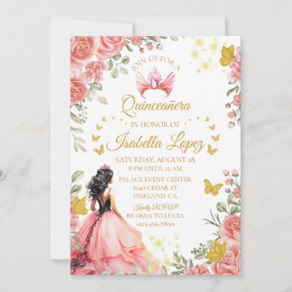 Floral Gold Roos Princess Quinceanera Verjaardag Kaart