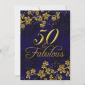 Floral Gold Royal Blue 50 en de uitnodiging van Fa (Voorkant)