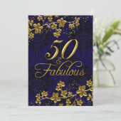 Floral Gold Royal Blue 50 en de uitnodiging van Fa (Staand voorkant)