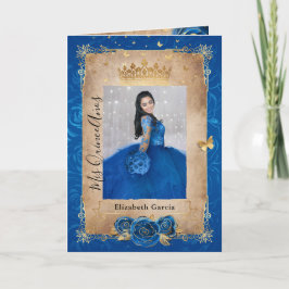 Floral Gold Royal Blue Quinceañera foto gevouwen