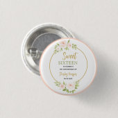 Floral Gold Script Sweet Sixteen Birthday  Ronde Button 3,2 Cm (Voorkant /achterkant)