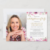 Floral Gold Script Viering van het leven begrafeni Kaart (Voorkant)