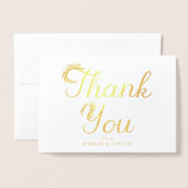 Floral Gold Script Wedding Dank u Foto Folie Kaarten (Voorkant met envelop)