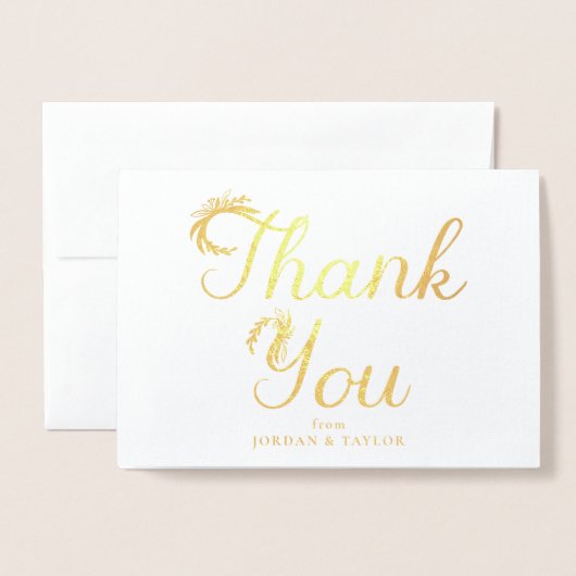Floral Gold Script Wedding Dank u Foto Folie Kaarten (Voorkant met envelop)