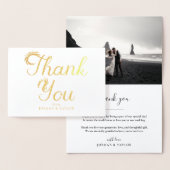 Floral Gold Script Wedding Dank u Foto Folie Kaarten (Display)