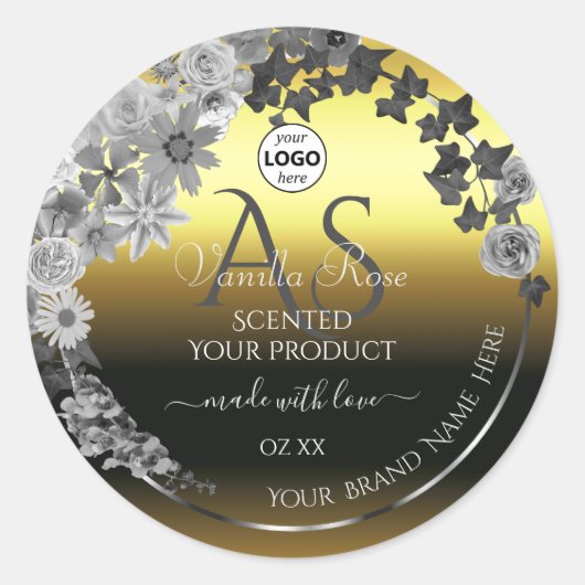 Floral Gold Silver Product Labels Monogram Logo (Voorkant)