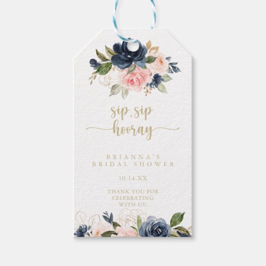 Floral Gold Sip Hooray Vrijgezellenfeest Cadeaulabel (Voorkant)