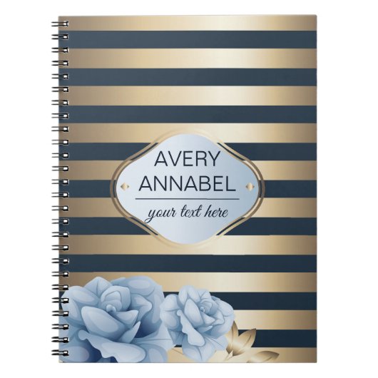 Floral Gold Stripe-ontwerp Notitieboek (Voorkant)