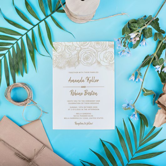 Floral Gold Strokes bruiloft uitnodiging