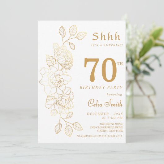 Floral Gold Surprise 70e verjaardag Kaart (Staand voorkant)