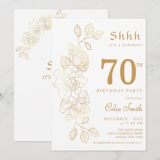 Floral Gold Surprise 70e verjaardag Kaart (Voorkant / Achterkant)