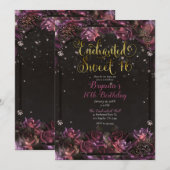 Floral Gold Sweet 16-partij met Rozen van Berry Kaart (Voorkant / Achterkant)