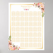 Floral Gold | Tables Wedding Seating Chart Poster (Voorkant)