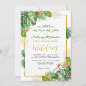 Floral Gold tropical Wedding Waterverf Kaart (Voorkant)