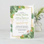 Floral Gold tropical Wedding Waterverf Kaart (Staand voorkant)