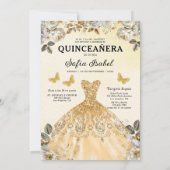 Floral Gold Tweetalige Spaanse Quinceanera Kaart (Achterkant)