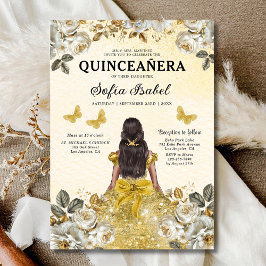 Floral Gold Tweetalige Spaanse Quinceanera Kaart