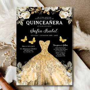 Floral Gold Tweetalige Spaanse Quinceanera Kaart