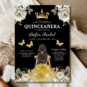 Floral Gold Tweetalige Spaanse Quinceanera Kaart