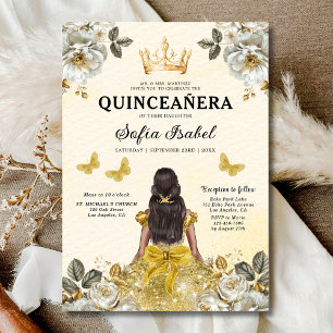 Floral Gold Tweetalige Spaanse Quinceanera Kaart