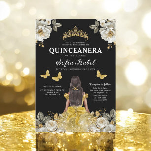 Floral Gold Tweetalige Spaanse Quinceanera Kaart
