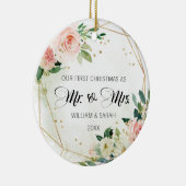  Floral & Gold Waterverf Eerste Kerstmis Keramisch Ornament (Rechts)