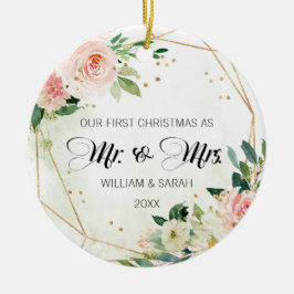 Floral & Gold Waterverf Eerste Kerstmis Keramisch Ornament