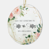  Floral & Gold Waterverf Eerste Kerstmis Keramisch Ornament (Links)