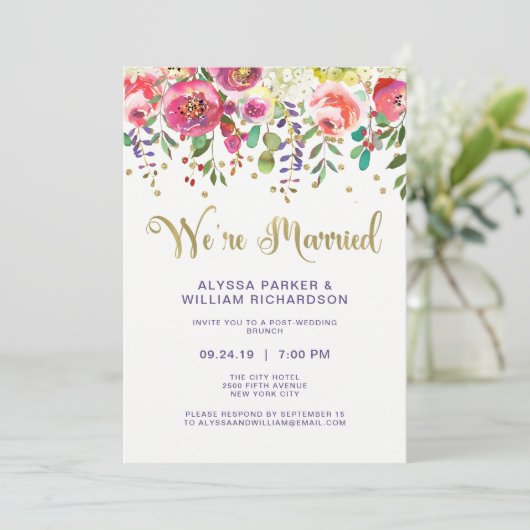 Floral Gold | We zijn getrouwd Kaart (Staand voorkant)