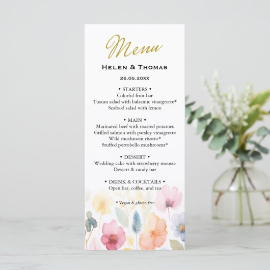 Floral Gold Wedding Menu (Staand voorkant)