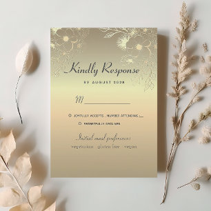 Floral Gold Wedding RSVP Kaart