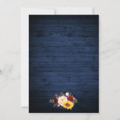 Floral Gold Wedding Rustic Blue Wood Waterverf Kaart (Achterkant)