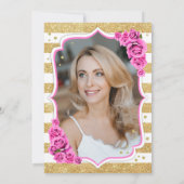 Floral Gold Wit Roze Foto 50e Verjaardag Kaart (Achterkant)