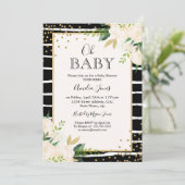 Floral Gold Zwart Wit Oh Baby shower Uitnodiging (Staand voorkant)