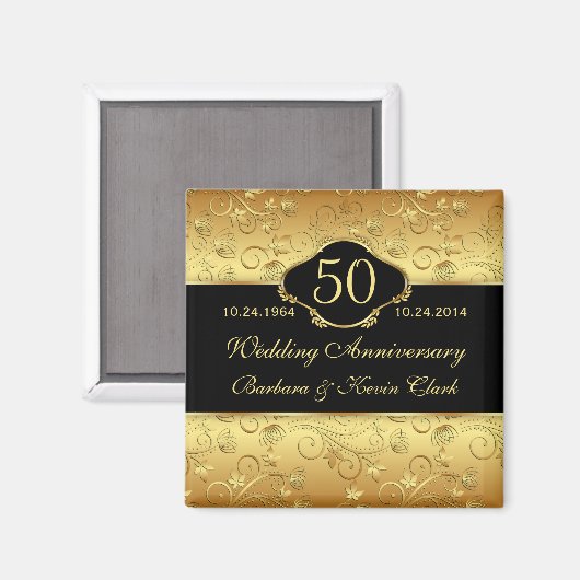 Floral golden black 50th Wedding Jubileum Magneet (Voorkant / Achterkant)