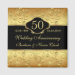 Floral golden black 50th Wedding Jubileum Magneet<br><div class="desc">Bloemengouden zwart 50e bruiloft Jubileum Magneet. Eenvoudig aan te passen - verander lettertype,  kleur,  grootte en zet uw persoonlijke gegevens. De overeenkomende objecten worden hieronder weergegeven:</div>