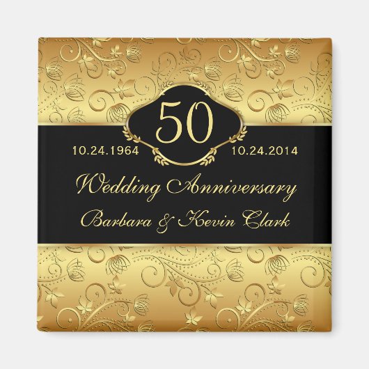 Floral golden black 50th Wedding Jubileum Magneet (Voorkant)